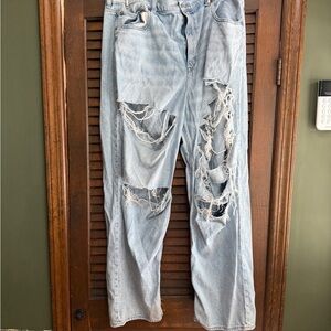 American Eagle Outfitters Light Blue Distressed Flare Jeans